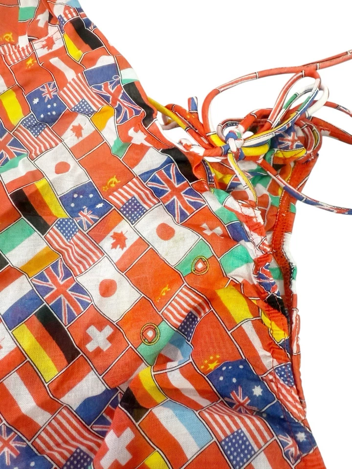 Винтажный комбинезон ткани флаг желтовато-коричневый через цельный купальник 70-х/80-х женщин XS? - Изображение 4 из 4