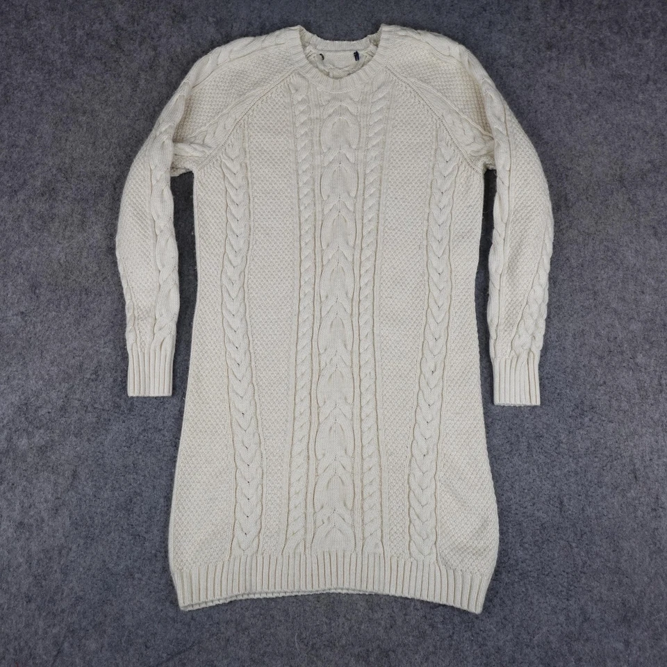 Ralph Lauren Sweater Womens Medium Cream Cable Knit Long Fisherman Dress Polo - Image 2 of 4