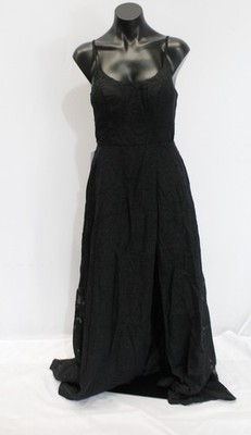 Azazie Women's Moira A-Line Side Slit Burnout Sleeveless Dress LB3 Black Size 4