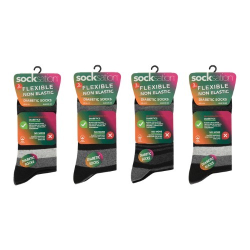 12 Pairs Men's Diabetic Flexible Non-Binding Socks Stripe UK 6-11