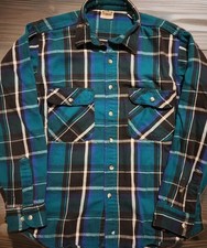 VINTAGE Five Brother 100 Cotton Flannel Shirt Size L Plaid Heavy 90s Blue Read