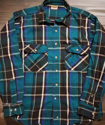 VINTAGE Five Brother 100% Cotton Flannel Shirt Size L Plaid Heavy