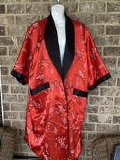 Vintage Women's Long Satin Kimono Robe - Red  Black Dragon Design, L