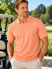 Calvin Klein CK Mens Polo Shirt M Peach Coral 100 Cotton Golf Short Sleeve
