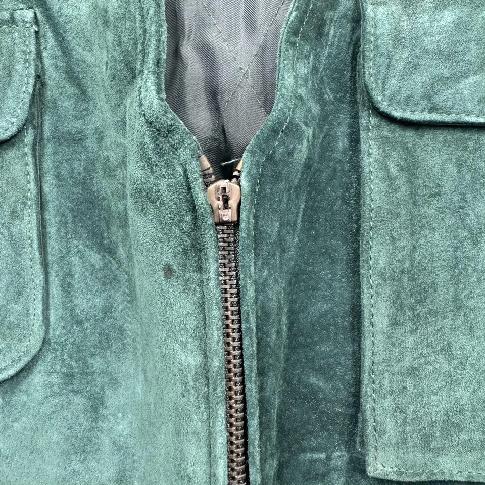 G-III Leather Vest Mens Large Green Suede Utility Multi Pocket Outdoor Lined - Image 3 of 4