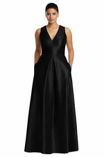 Alfred Sung Dupioni Pleat A-Line Gown Full Length V-Neck Size 18 BLACK