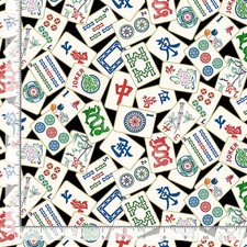 Cotton Mahjong Game Tiles Chinese Traditional Black Fabric Print by Yard D603.12