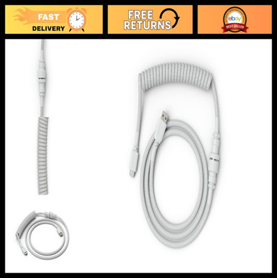 Coiled USB C Keyboard Cable   Braided Artisan Cable for Mechanical Gaming (White