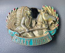 Crazy Horse Western Native American Belt Buckle Mens Pewter Vintage