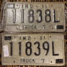 Indiana 1983 IND 83 License Plate Truck 7 11838-11839L Consecutive Lot Of 2 1035