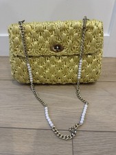Vtg Gaymode Handbag Purse Raffia Straw Bamboo Yellow Lined Japan