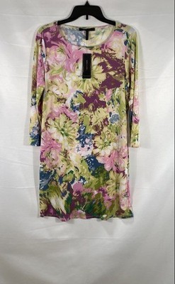 BCBG Max Azria Women's Long Sleeve Dress Multicolor Floral Abstract NWT Sz M
