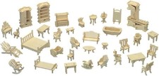 Laser Cut Wooden 3D Puzzle Miniature Doll House Kit House Furniture Set,34Pieces