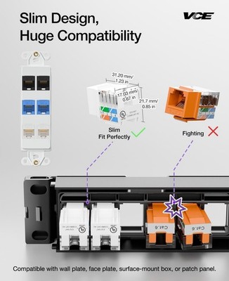 UL Listed 10Gbps Cat6 Keystone Jack Insert 20 Pack, 90 Degree Punch Down RJ45...