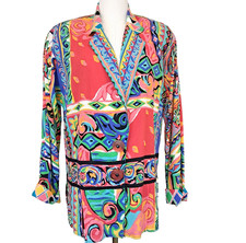 Vintage Carole Little Artsy Mixed Media Blazer 12P Maximalist Retro 80s 90s Boho