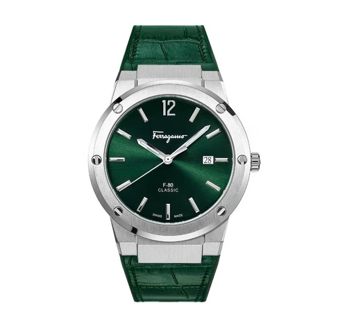 Ferragamo SFDT00119 F-80 Classic Men's Quartz Watch Steel Green Dial 42mm UK - Picture 1 of 8