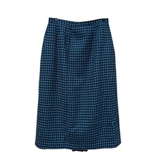 Vintage John Meyer size 12 Black Blue Houndstooth Merino Wool Midi Skirt