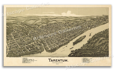1901 Tarentum Pennsylvania Vintage Old Panoramic City Map - 24x42