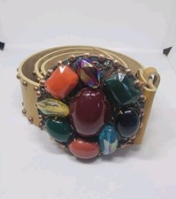 Womens Leatherock Colored Stone Buckle Leather Studded Belt sz 34 Made In USA