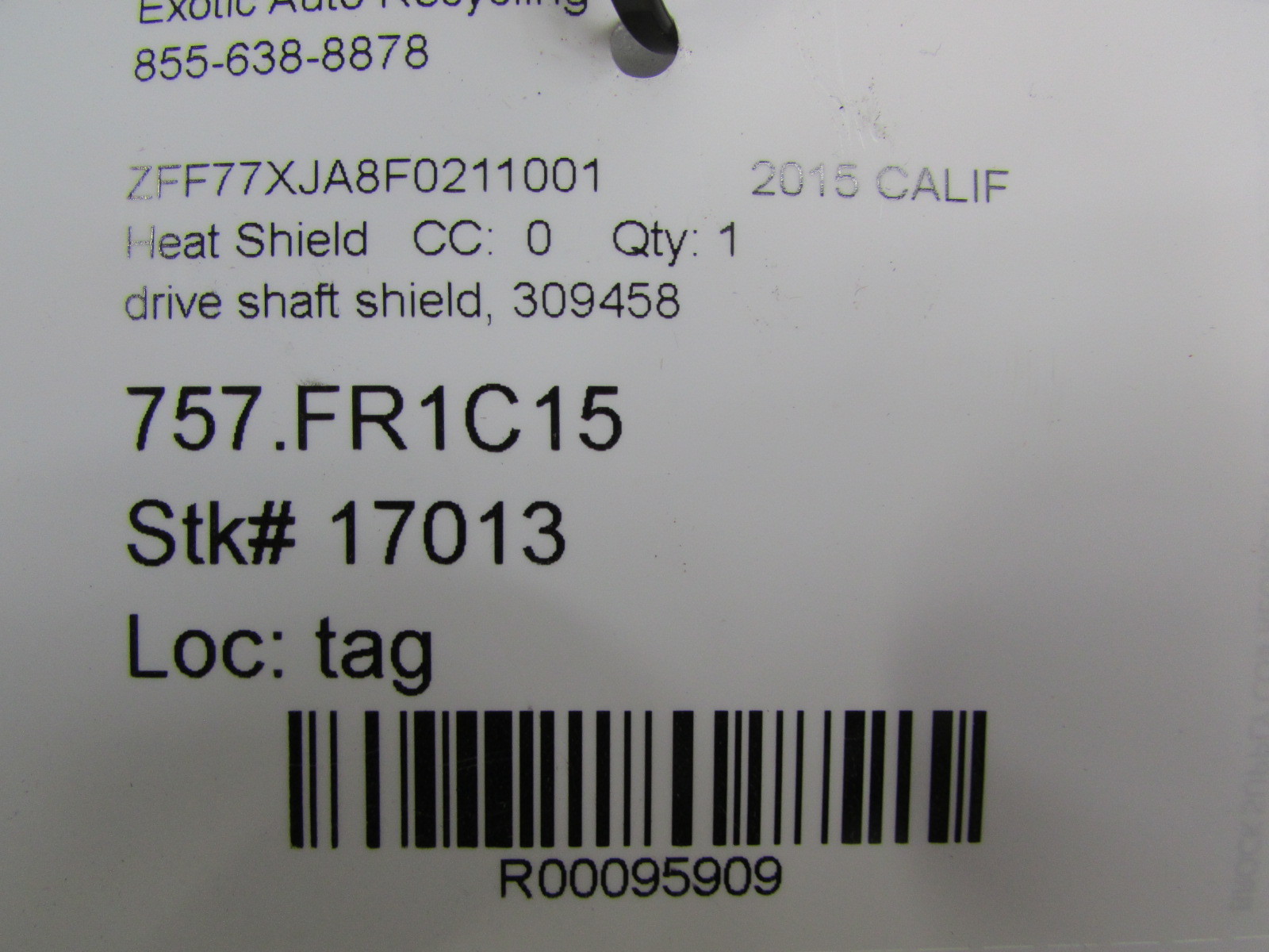 Ferrari California T, Drive Shaft Heat Shield, Used, P/N 309458