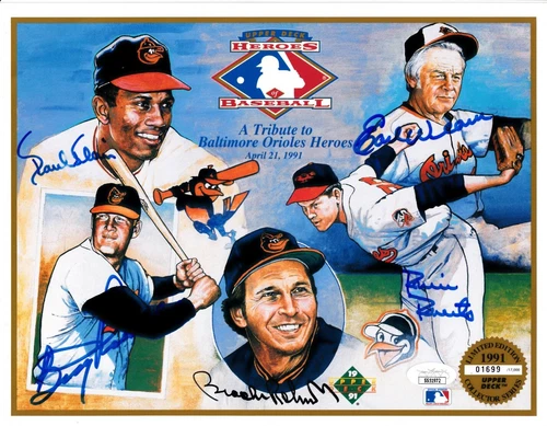 Robin Roberts Brooks Robinson Earl Weaver Blair Boog signed Orioles UD sheet JSA