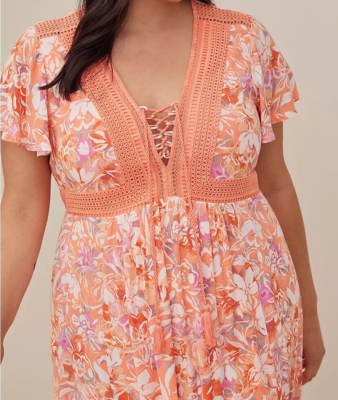 Torrid Crinkle Gauze Lace Up Tea Length Dress Floral Coral 2 2-20 SHIP for sale online | eBay Torrid Crinkle Gauze Lace Up Tea Length Dress Floral Coral 2 2-20 SHIP for sale online | eBay