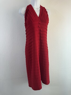 Adrianna Papell Size 14 Red Pleated Jersey Halter Bandage Dress | eBay