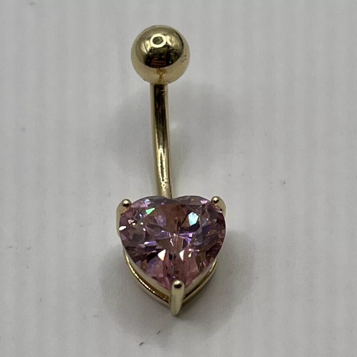14k Solid Yellow Gold PGDA Belly Navel Ring CZ Heart. F eBay