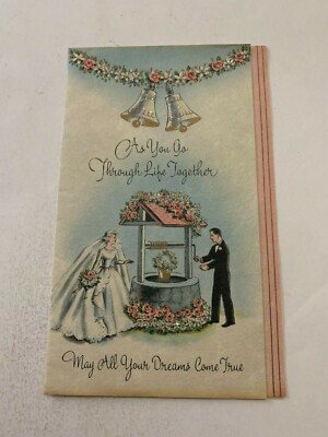 Vintage 1950's Wedding Buzza Cardozo Greeting Card Bride Groom Wishing Well