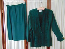 1990's Cocktail Suit-IM Richards/Karen Kwong-M-Dark Green w/Lace-ELEGANT- SALE