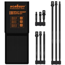 9PC Impact Grade Power Drill Sockets Adapter Set 1/4 3/8 1/2 Extension Bar Long