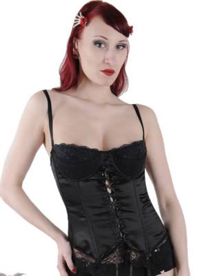 Corsage Schwarz von Queen of Darkness Größe M (80) Schnürung und  Spitze Korsett
