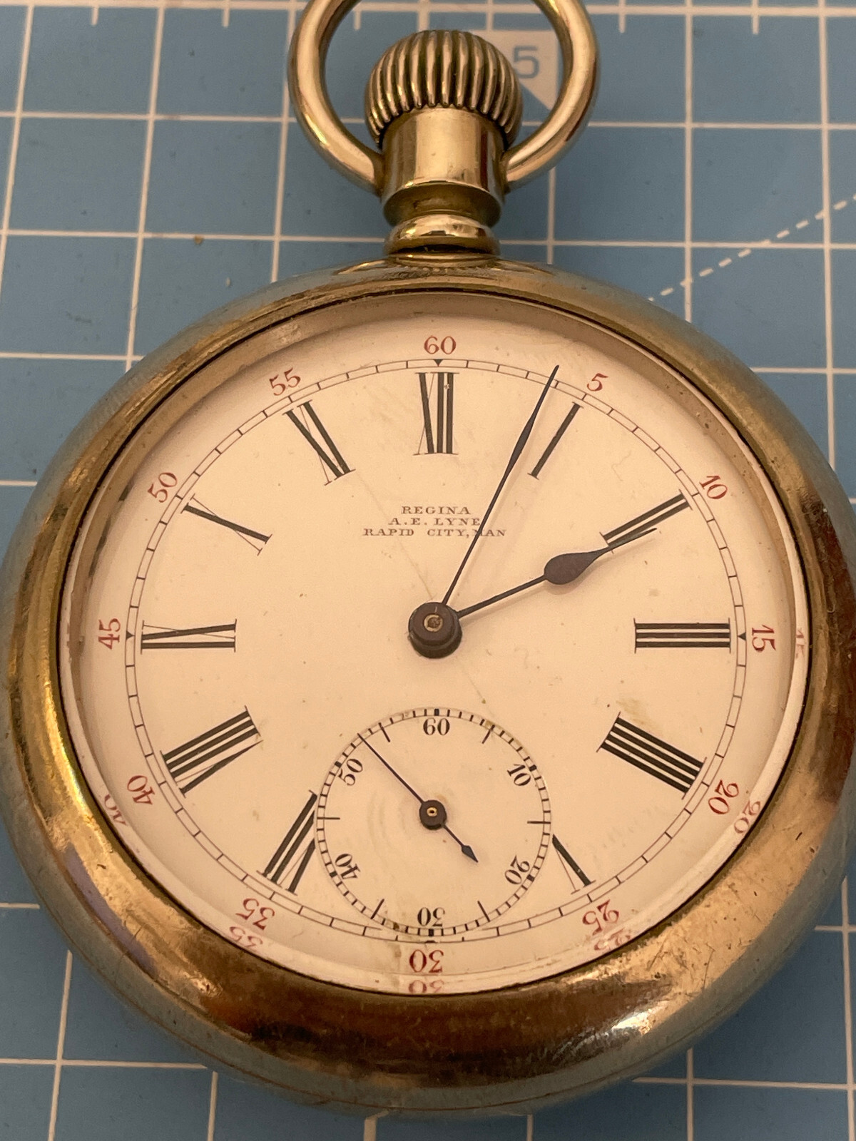 Omega Regina pocket watch / nickel plated cased keyless / 55mm