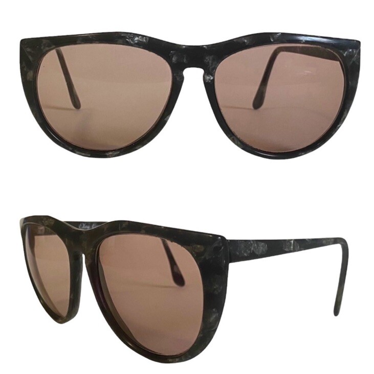 Oleg Cassini Oversized Marbled Y2K Sunglasses Black Grey 900-013 Purple Lens VTG Vintage Oleg Cassini Oversized Sunglasses in Black/gray  main image 3