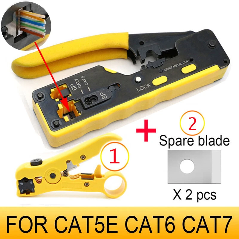 CAT5 CAT6 CAT7 Pass Through Crimper Cabling Tool for EZ RJ45 12 RJ11 Connectors