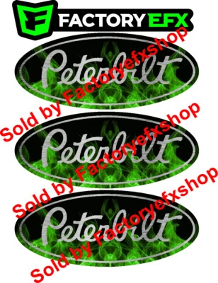 FACTORY EFX 3 Green Peterbilt Flame Grille & Hood Decal Emblems Flames 359 379 378 353 377