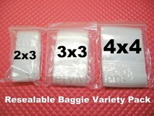 300 Reclosable Bag Variety Pack 2x3 3x3 4x4 Clear 2 Mil Seal-Top Baggies