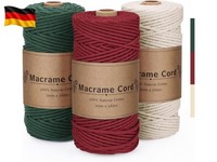 3 StüCk Makramee Garn 3Mm, Baumwollgarn Set Rot GrüN Beige FüR Weihnachten Ba