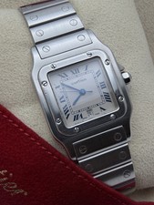 Vintage Cartier Santos Galbée 1564 Quartz Blue Roman Dial With Travel Pouch