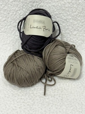 3 Skeins Lana Grossa Linea Pura Cashsilk Yarn   Taupe & Charcoal (50g Each) Silk