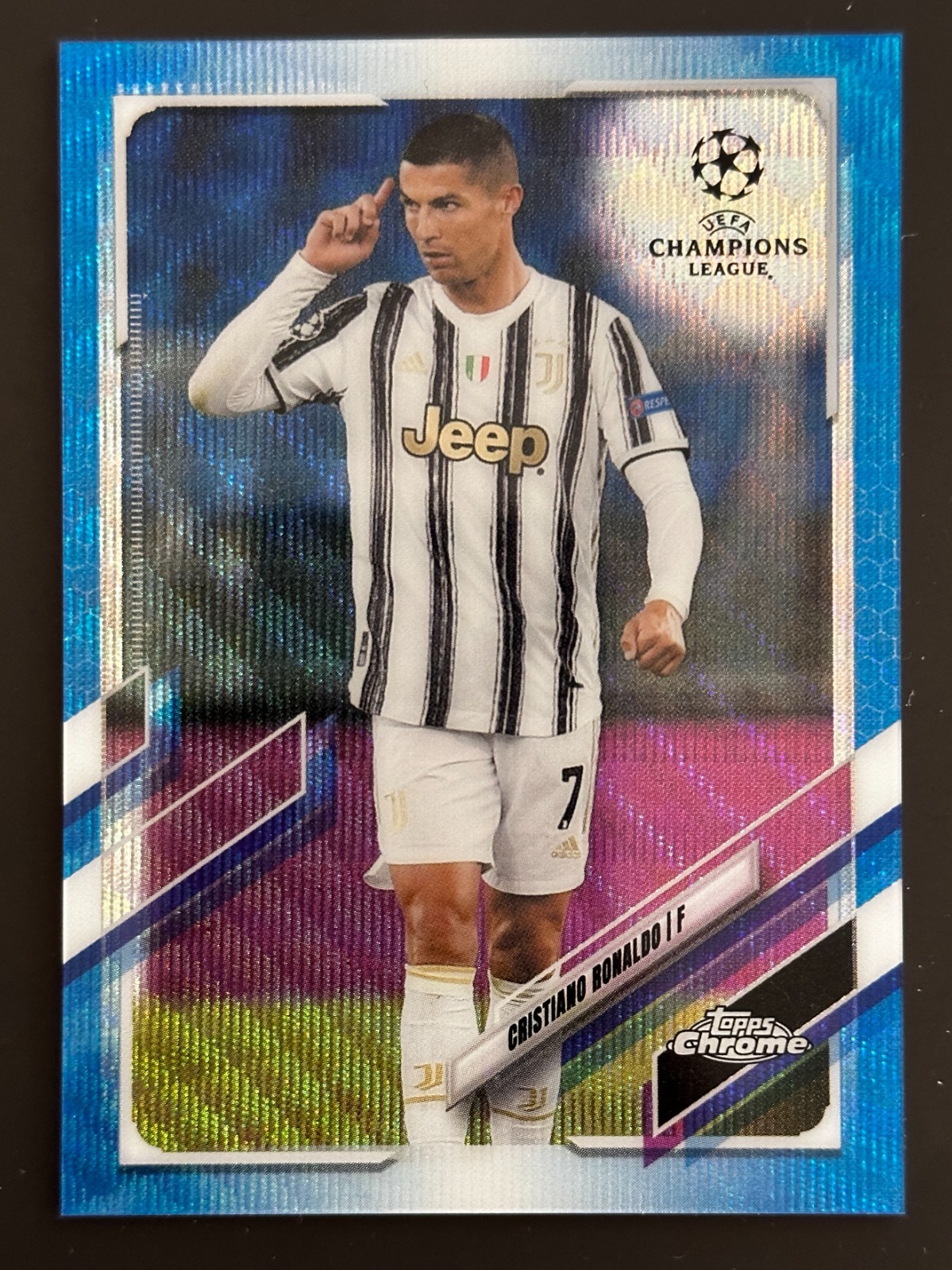 2020-21 Topps Chrome UCL Cristiano Ronaldo #100 Blue Wave Refractor 75/75