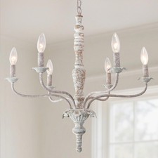 6-Lights French Country Chandelier Farmhouse Rustic Distressed Wood White Cha...