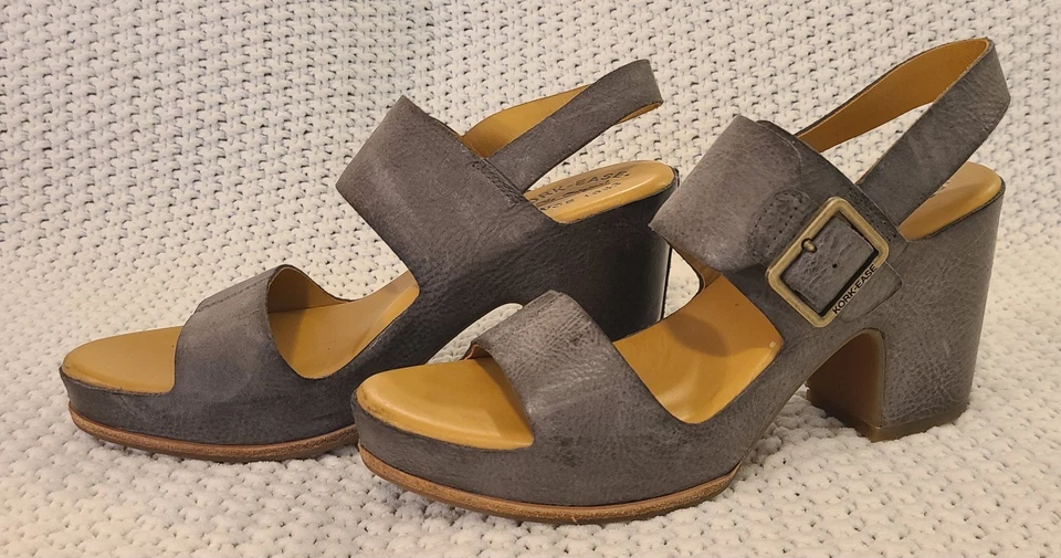 Kork-Ease Women's San Carlos Gray Leather Platform Slingback Heels - Sz 9 - Image 2 of 4