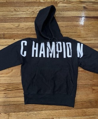 Champion Fleece Pullover Hoodie Black Graphic Logo Hooded Men's Regular