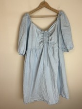 ASOS 3X Denim Dress Mini Cowgirl Western Chambray Mini Puff Sleeve Peasant Boho