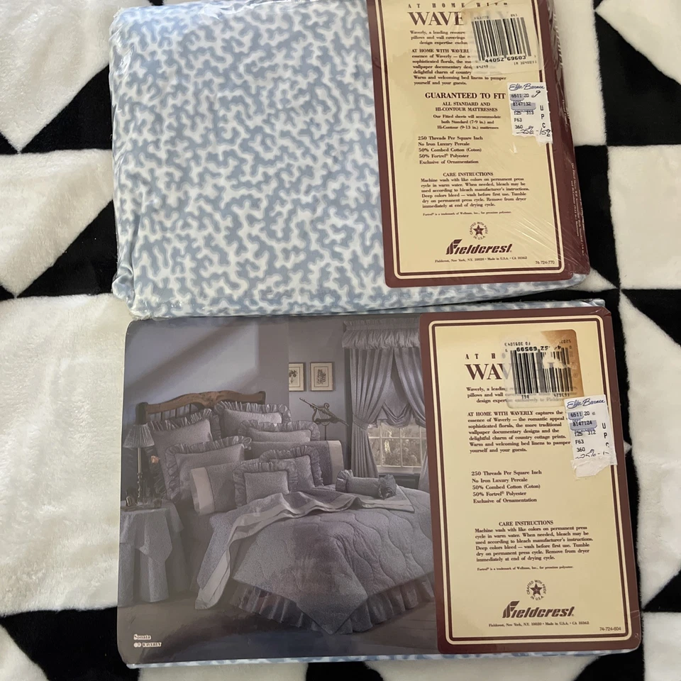 Винтажный Waverly Fieldcrest роскошь Percale Twin резинке/плоский простыня синий/белый - Изображение 4 из 4