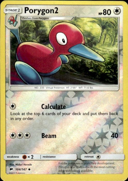 Pokemon Reverse Holo Porygon2 SM - Burning Shadows 104/147 LP
