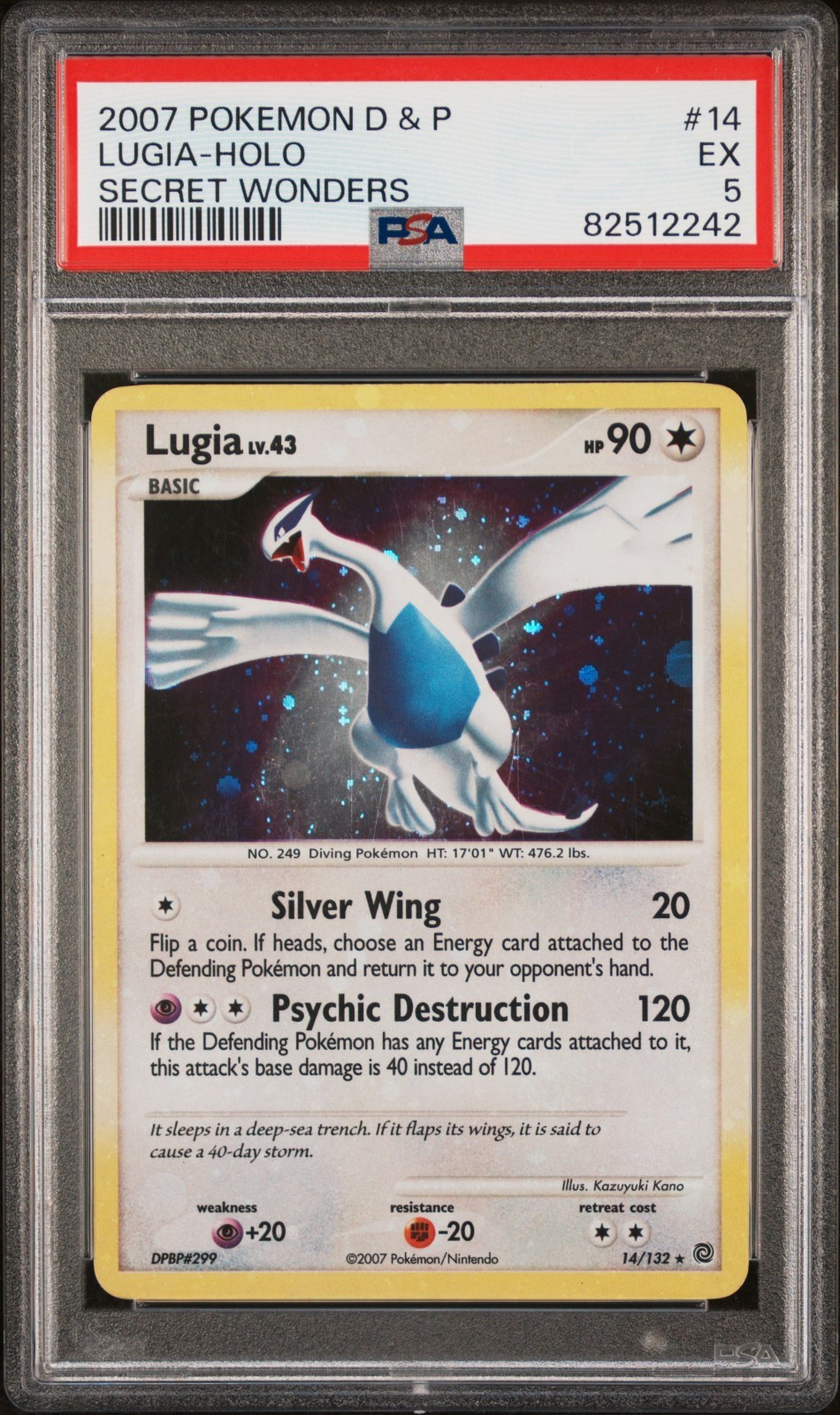 PSA 5 Lugia Holo 14/132 Secret Wonder 2007 Pokemon Card