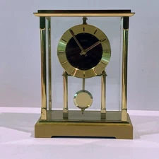 Vintage Kieninger & Obergfell Kundo Mantle Clock Glass Brass Gold Germany