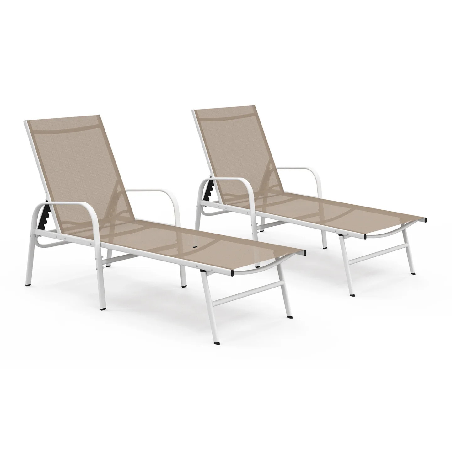 Transat de jardin pliant FIDJI lot de 2 en acier blanc et textilène beige